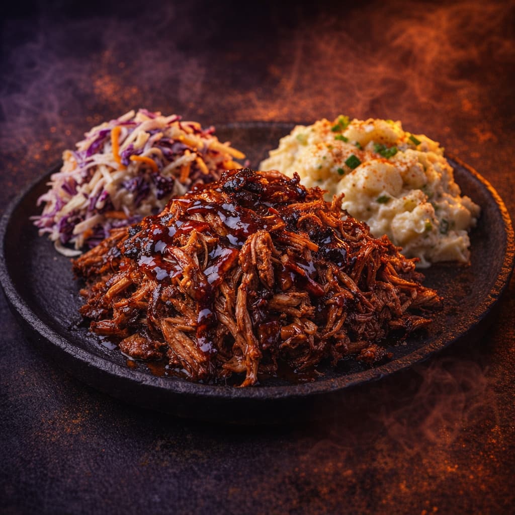 Pulled Pork Plate with coleslaw and potato salad - The Vibe Catering