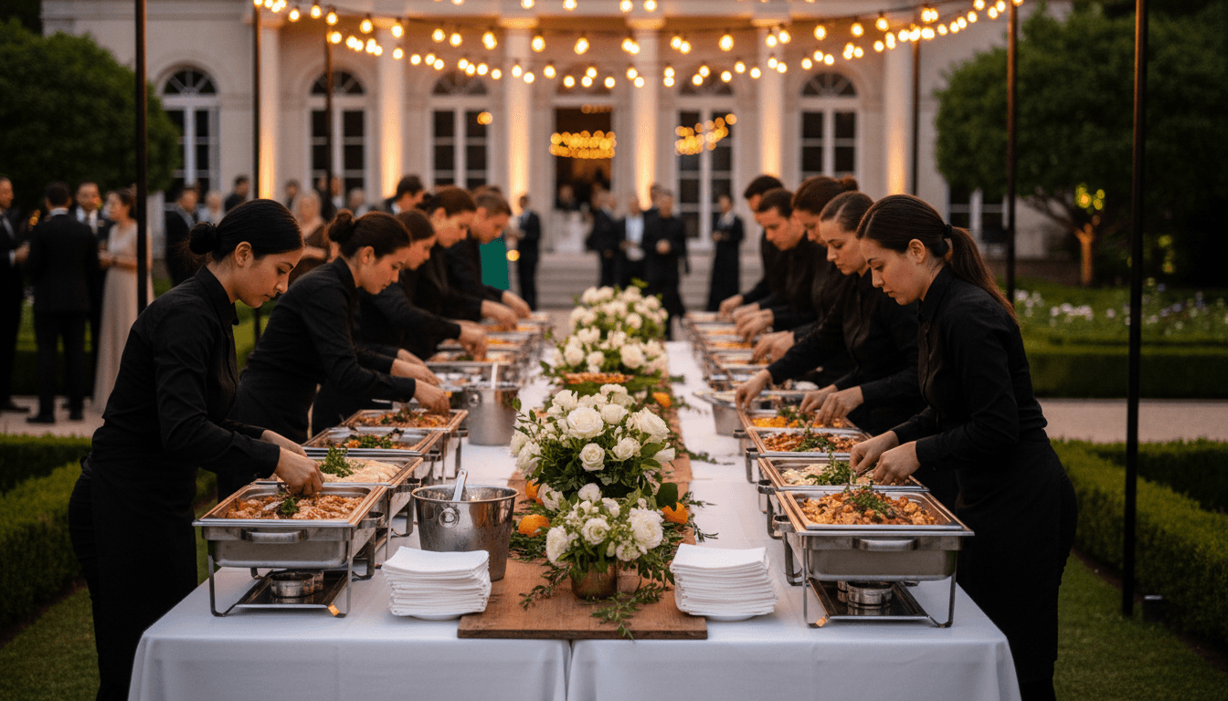 The Vibe Catering team preparing and serving food at a professional catering event